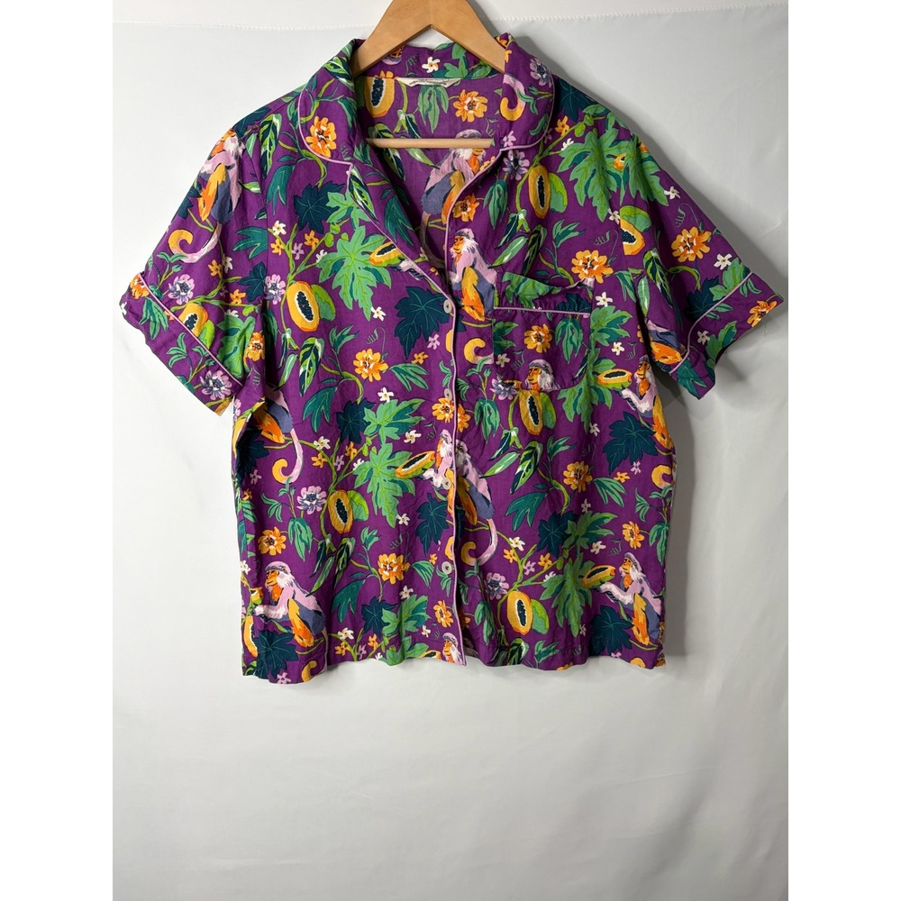 Print fresh Pajama Top Sz L Purple Monkey Papaya Organic Cotton Lightweight Boho